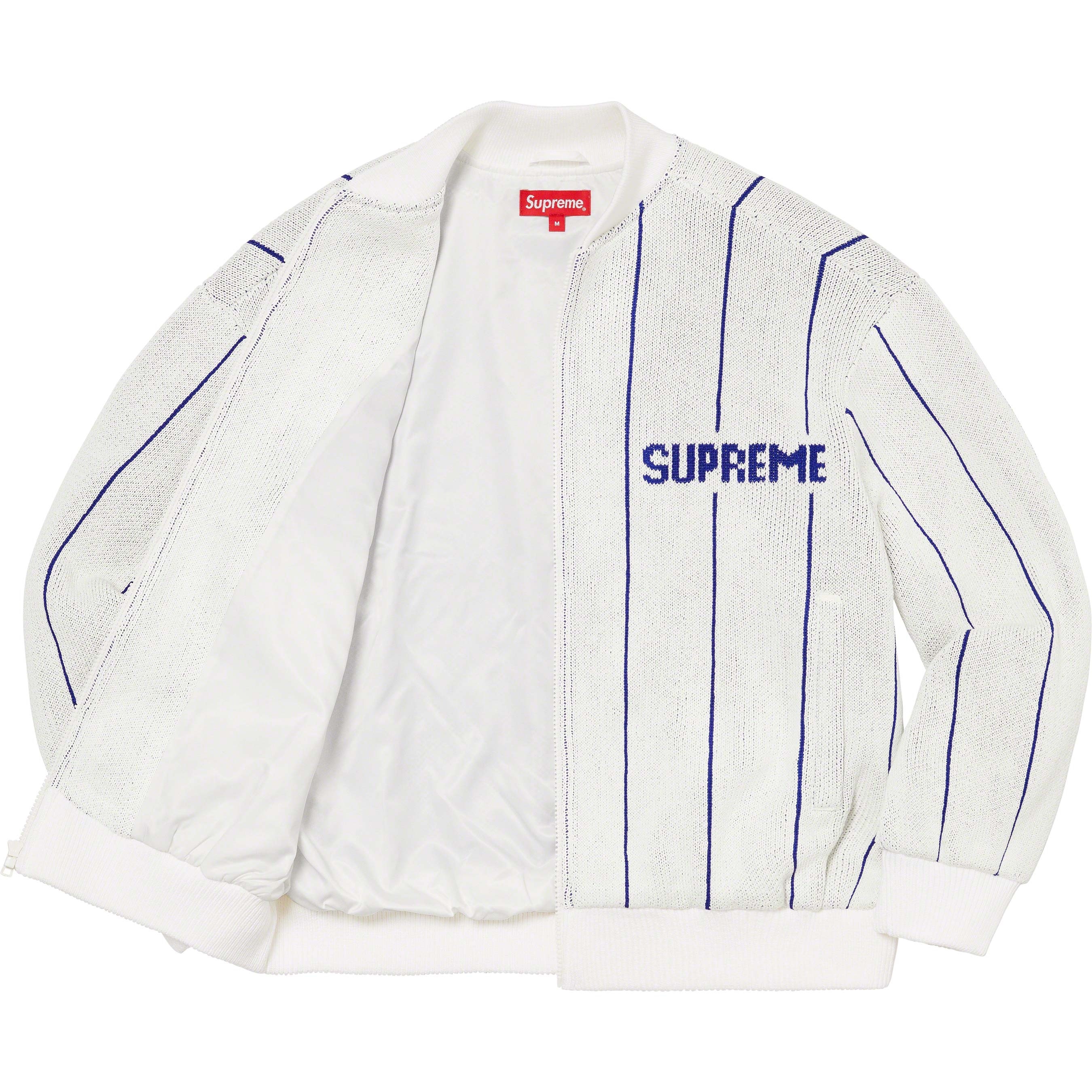 Pinstripe Varsity Zip Up Sweater view 5